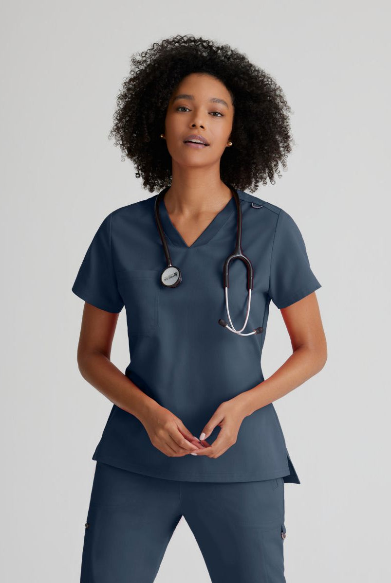 Grey's Anatomy Bree Tuck-in Scrub Top | Steel