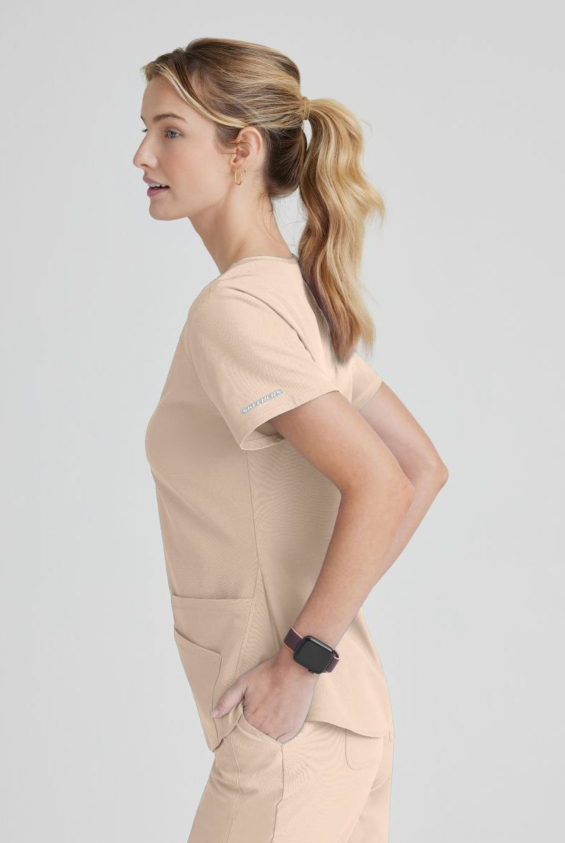 Skechers Breeze 3 Pocket Shaped Hem Scrub Top | New Khaki