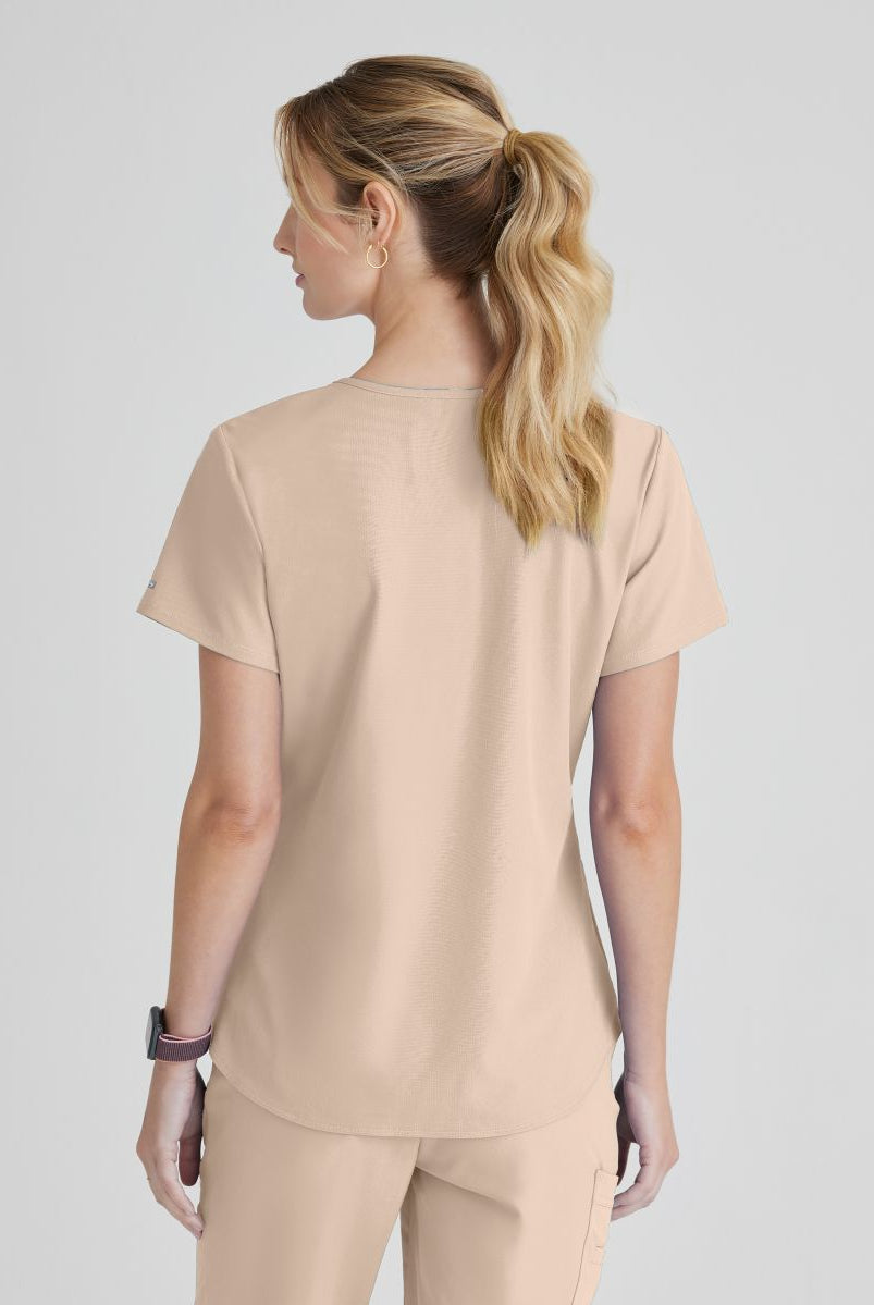 Skechers Breeze 3 Pocket Shaped Hem Scrub Top | New Khaki