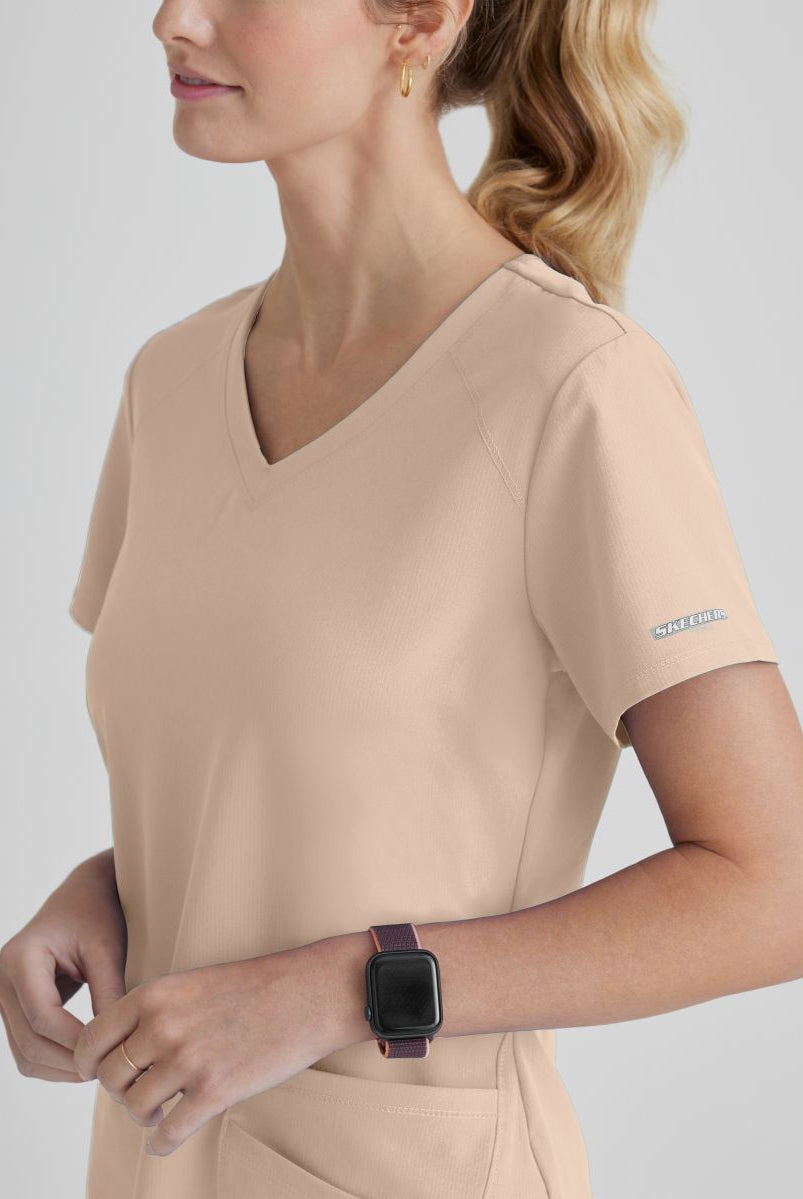 Skechers Breeze 3 Pocket Shaped Hem Scrub Top | New Khaki