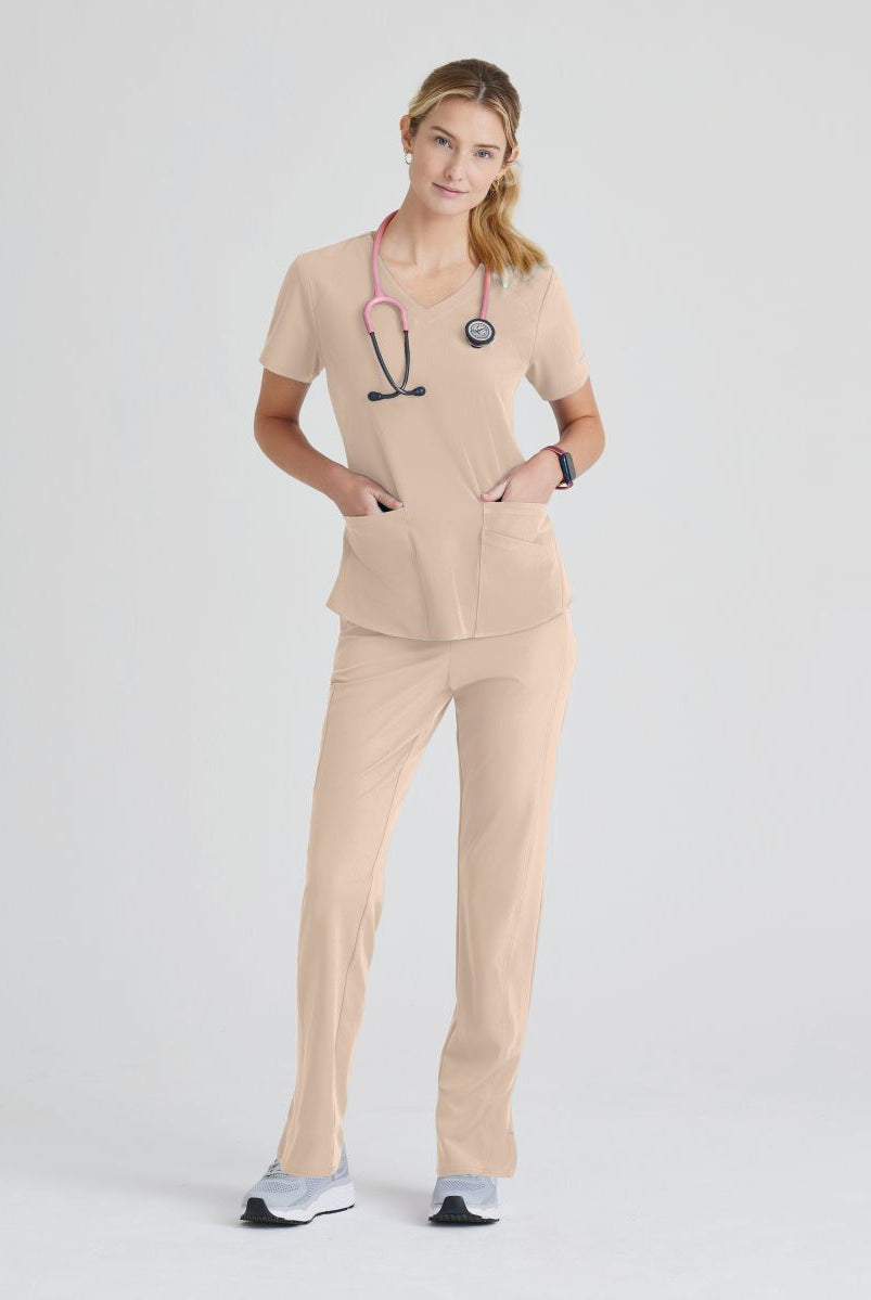 Skechers Breeze 3 Pocket Shaped Hem Scrub Top | New Khaki