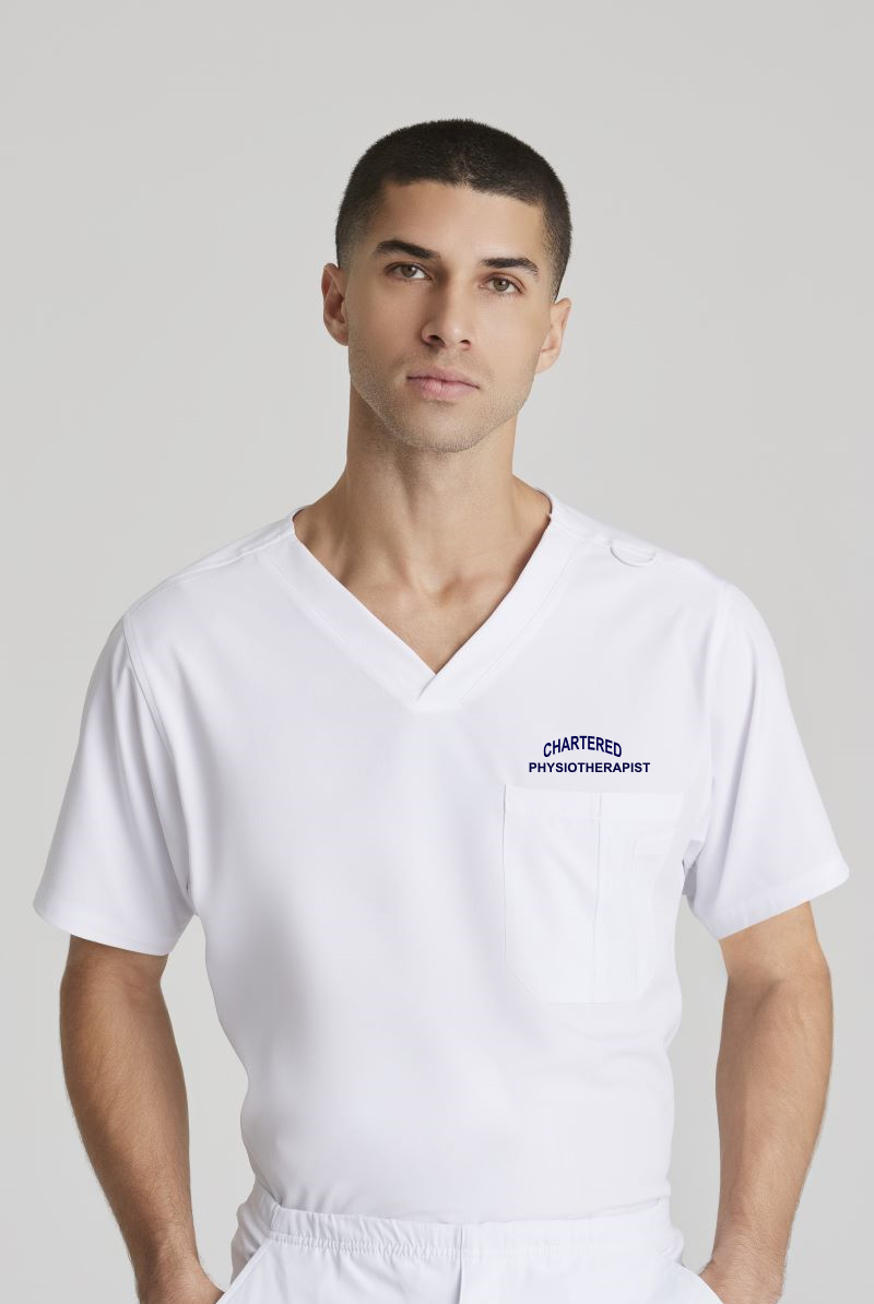 SKECHERS MALE STRUCTURE V-NECK TOP with Chartered Physiotherapy logo | WHITE