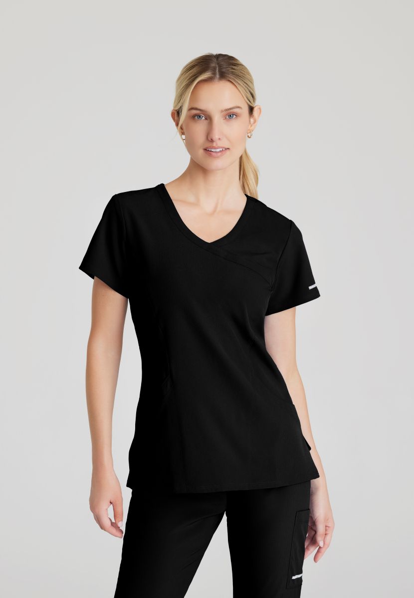 Skechers Reliance 3-Pocket Wrap Effect Scrub Top | BLACK
