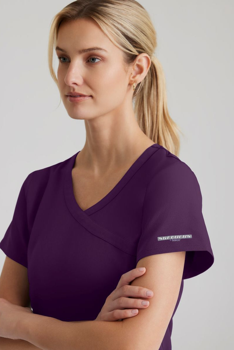 Skechers Reliance 3-Pocket Wrap Effect Scrub Top | Eggplant