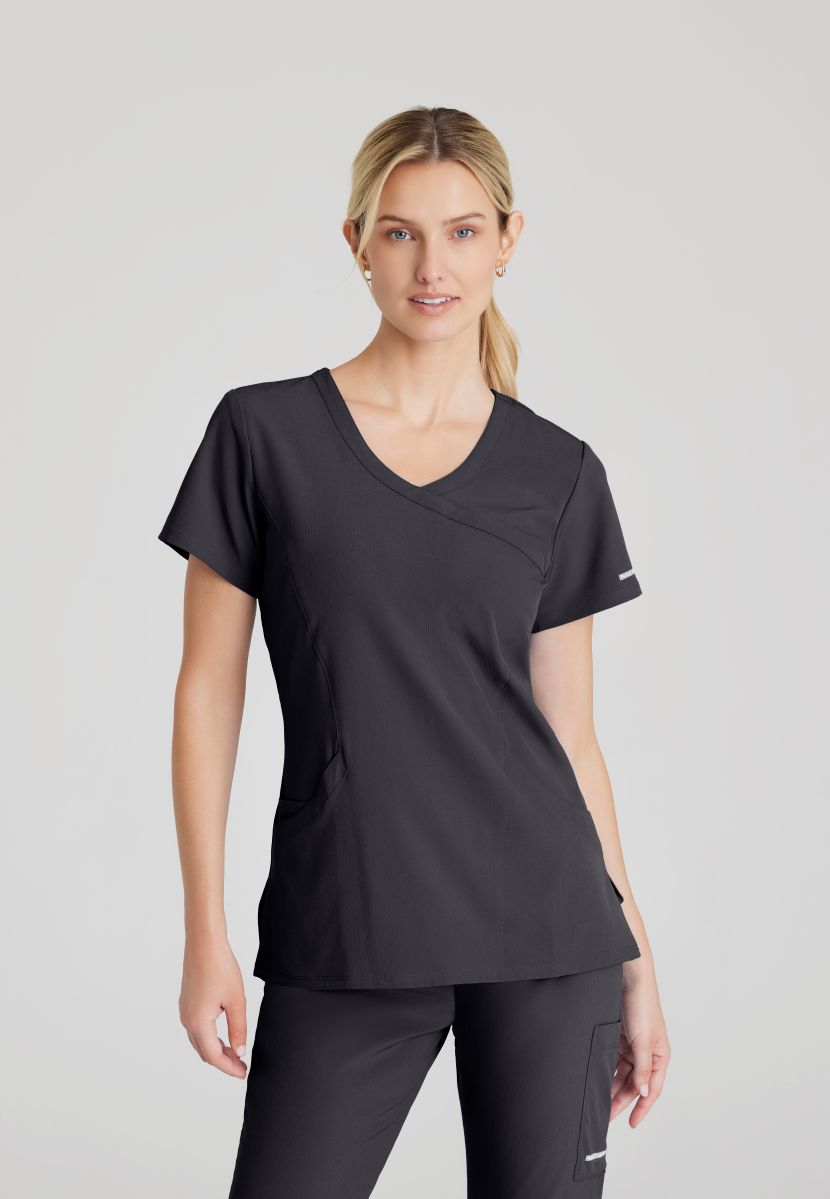 Skechers Reliance 3-Pocket Wrap Effect Scrub Top | Pewter Grey