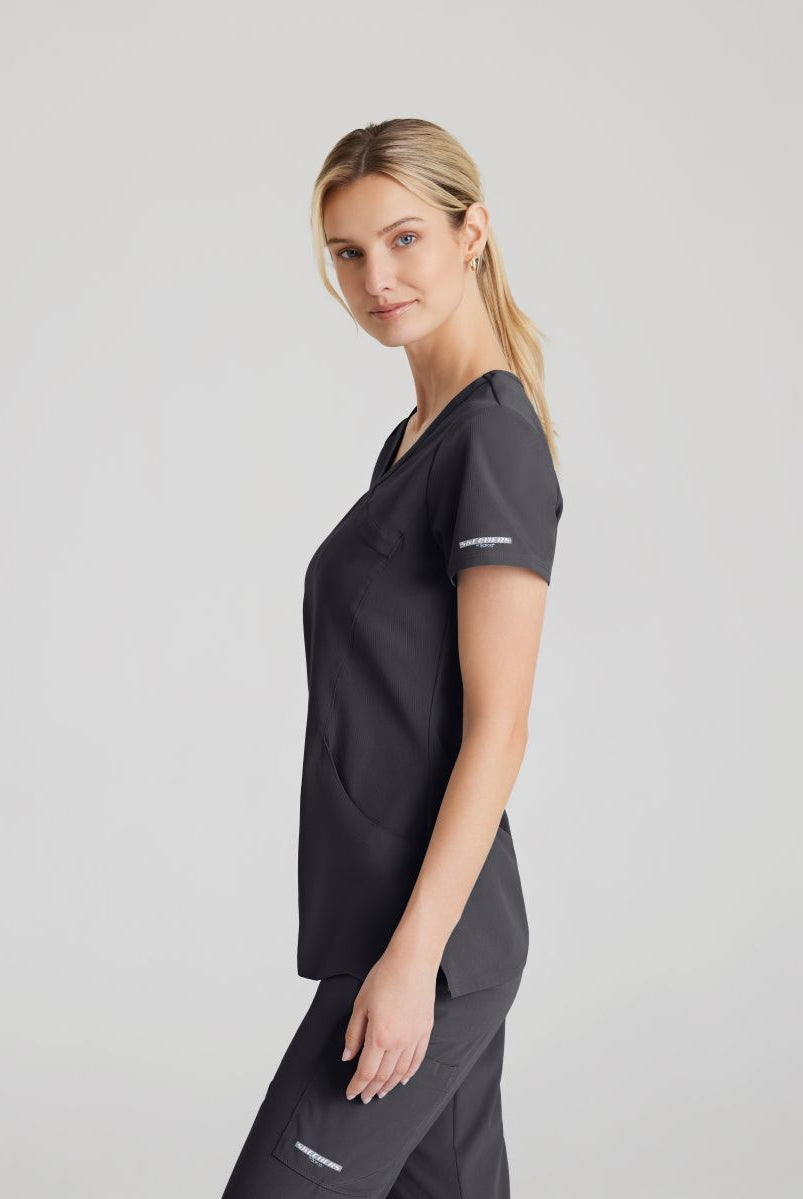 Skechers Reliance 3-Pocket Wrap Effect Scrub Top | Pewter Grey