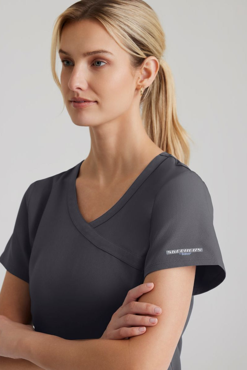 Skechers Reliance 3-Pocket Wrap Effect Scrub Top | Pewter Grey