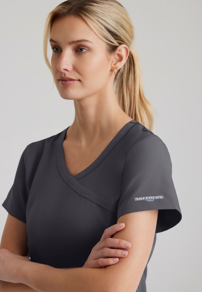 Skechers Reliance 3-Pocket Wrap Effect Scrub Top | Pewter Grey