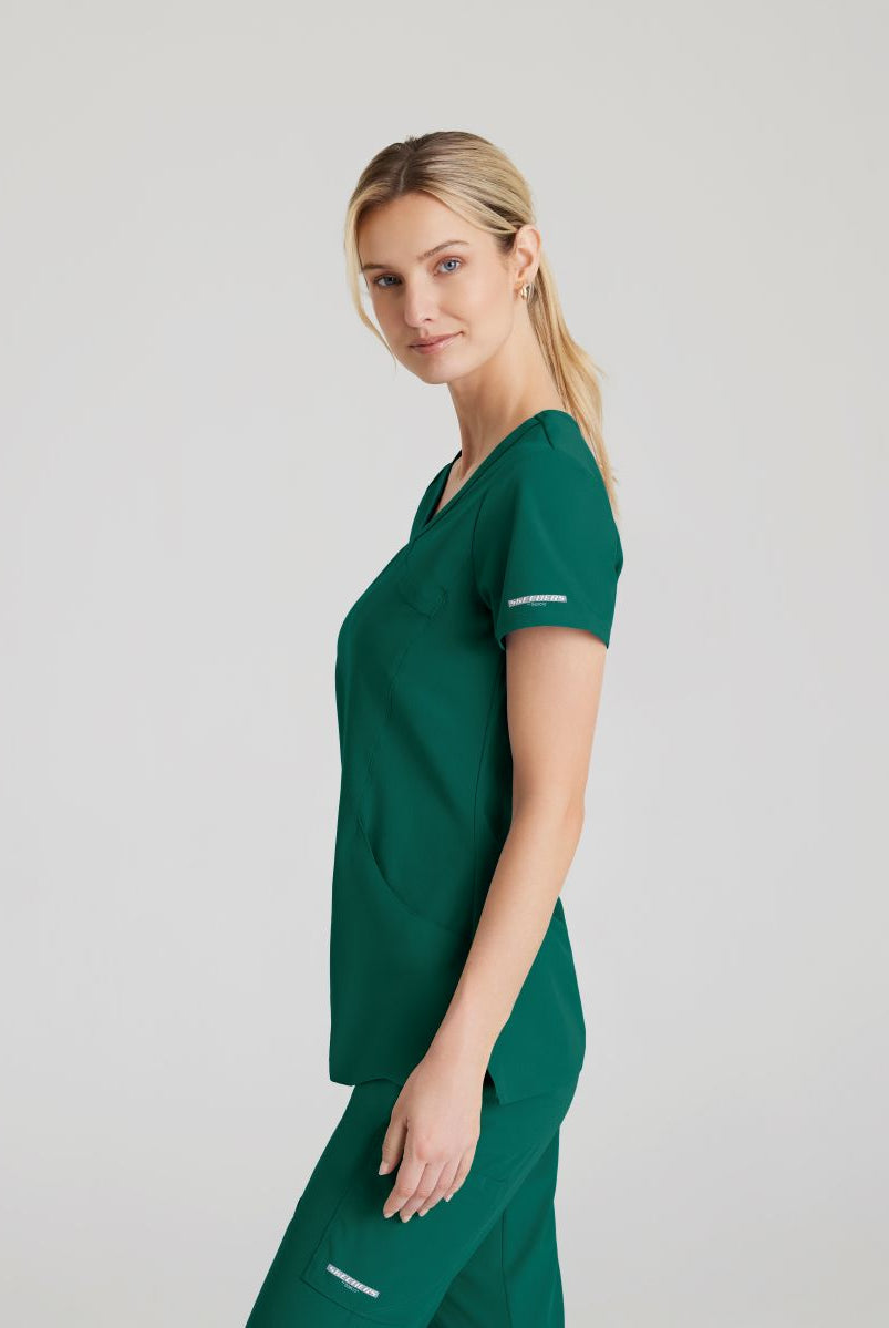 Skechers Reliance 3-Pocket Wrap Effect Scrub Top | Hunter Green