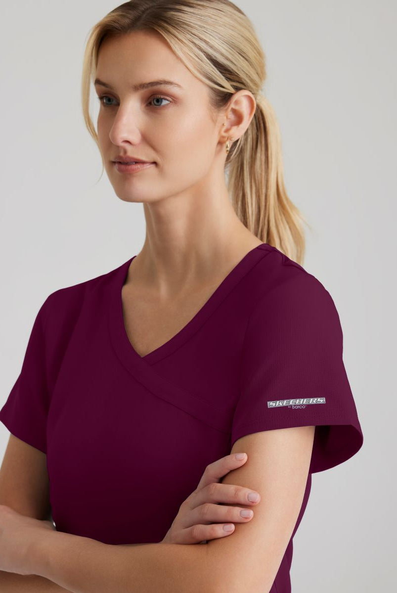 Skechers Reliance 3-Pocket Wrap Effect Scrub Top | Wine