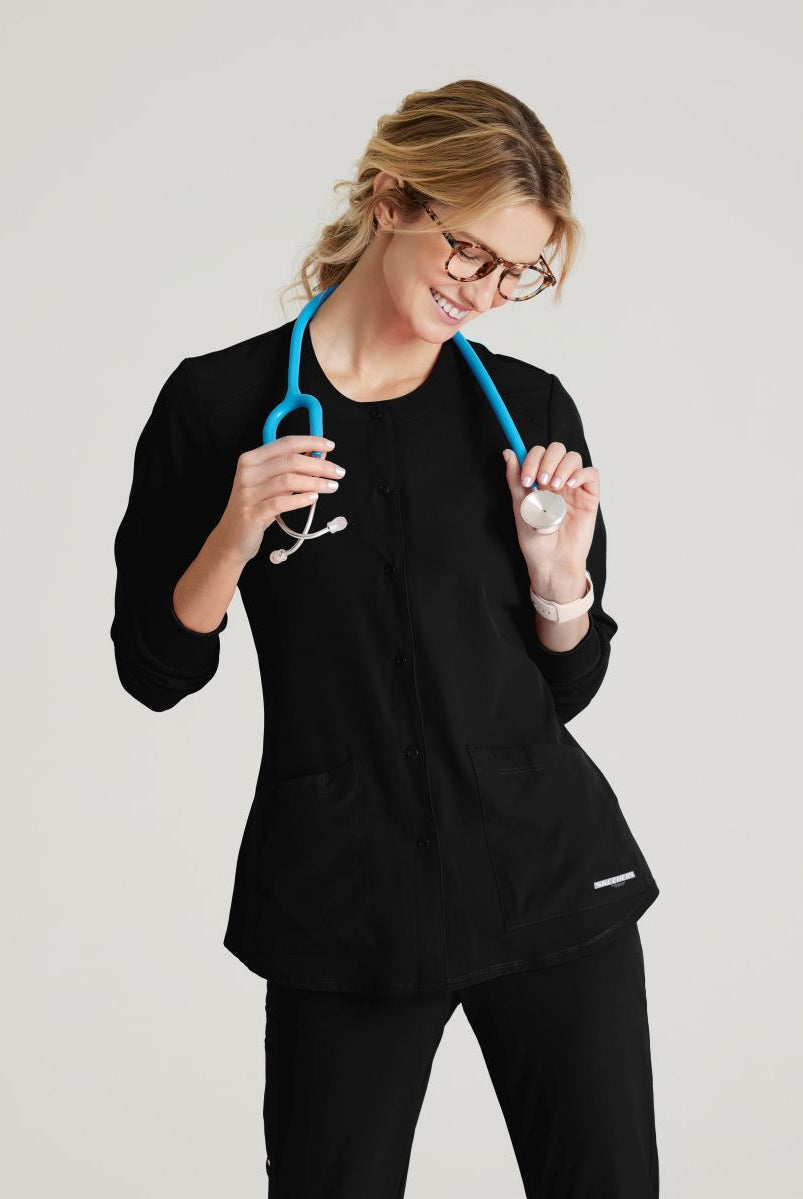 Skechers Women's 2 Pocket Warm-Up Scrub Jacket With Eco-Friendly Stretch Fabric | BLACK