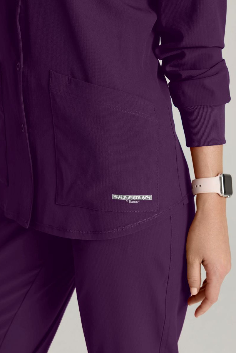 Skechers Women's 2 Pocket Warm-Up Scrub Jacket With Eco-Friendly Stretch Fabric | Eggplant