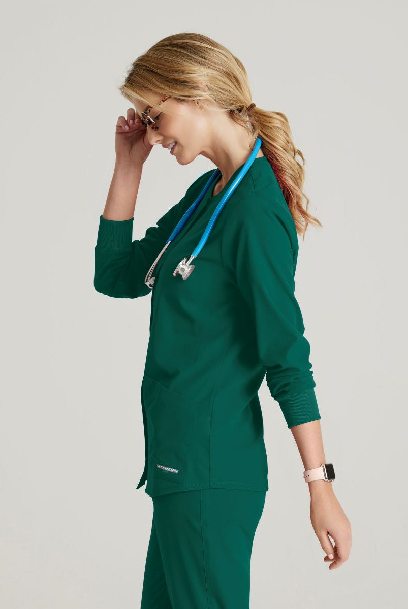 Skechers Women's 2 Pocket Warm-Up Scrub Jacket With Eco-Friendly Stretch Fabric | Hunter Green