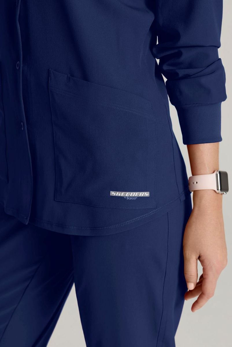 Skechers Women's 2 Pocket Warm-Up Scrub Jacket With Eco-Friendly Stretch Fabric | NAVY