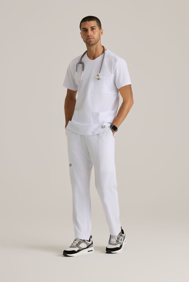 Skechers Thesis Three Pocket Rounded Neck Scrub Top | WHITE