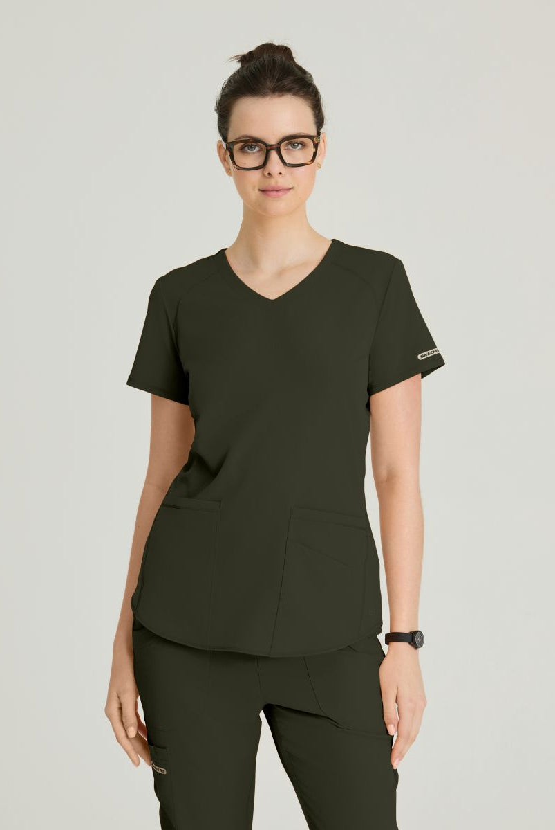 Skechers Breeze 3 Pocket Shaped Hem Scrub Top | Olive