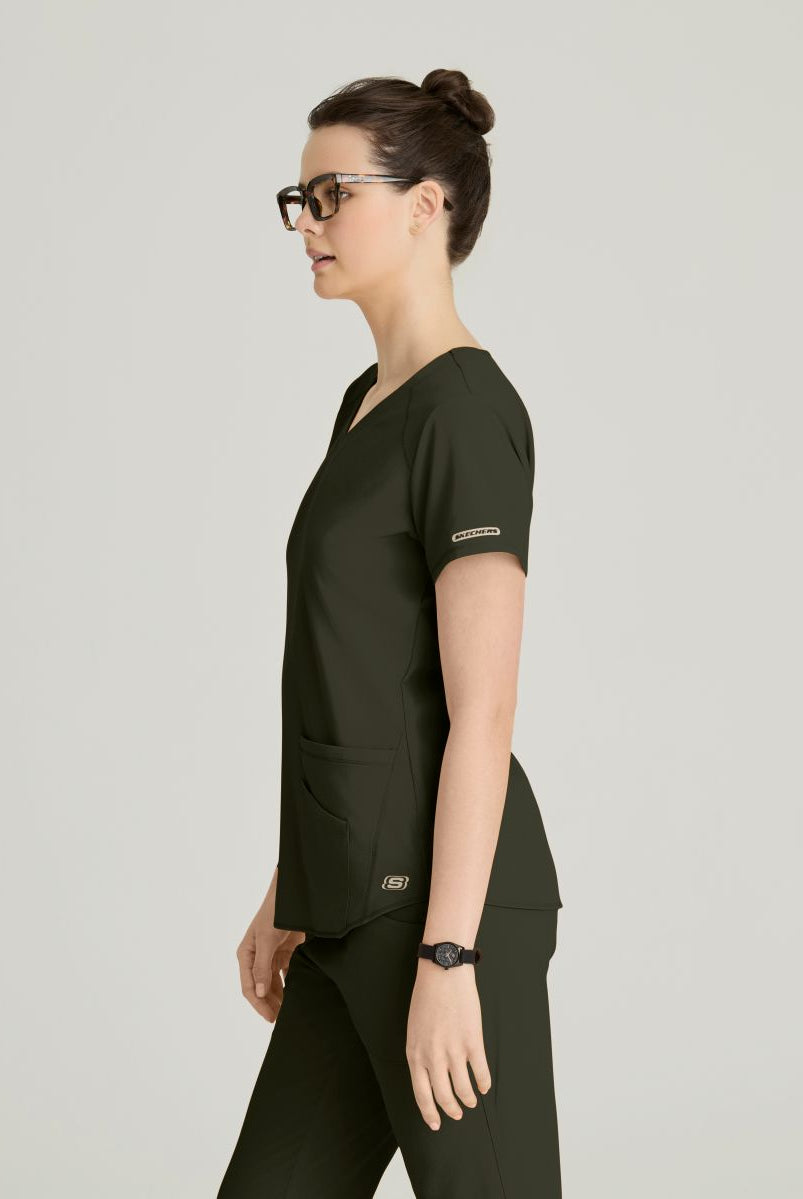 Skechers Breeze 3 Pocket Shaped Hem Scrub Top | Olive