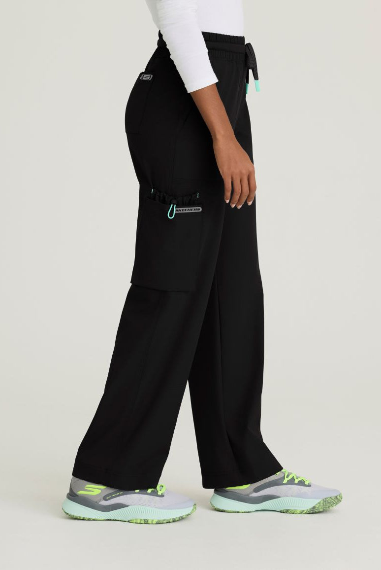 Skechers Scout Women's 5 Pocket Shirred Waistband Wide Leg Pant | BLACK