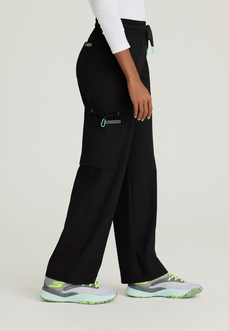 Skechers Scout Women's 5 Pocket Shirred Waistband Wide Leg Pant | BLACK