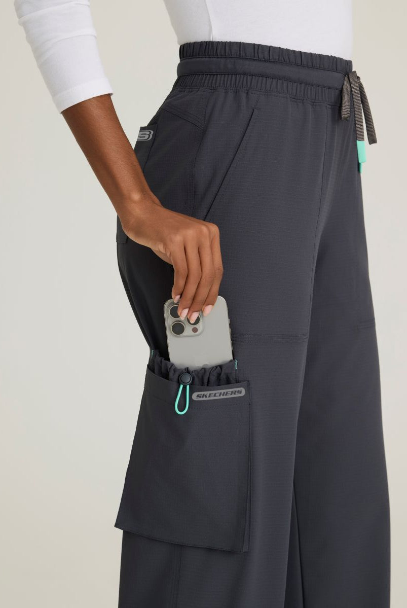 Skechers Scout Women's 5 Pocket Shirred Waistband Wide Leg Pant | Pewter Grey