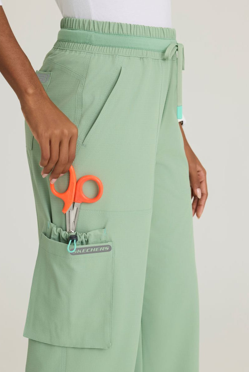 Skechers Scout Women's 5 Pocket Shirred Waistband Wide Leg Pant | Field Green