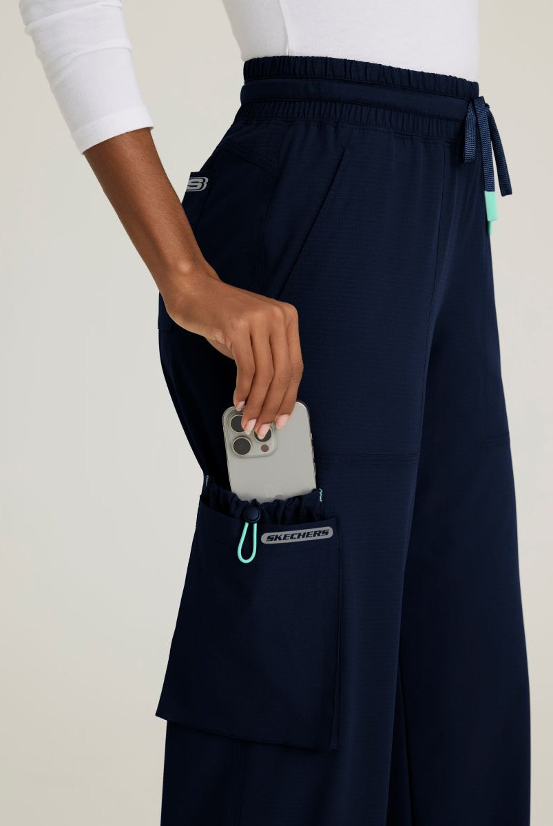 Skechers Scout Women's 5 Pocket Shirred Waistband Wide Leg Pant | NAVY