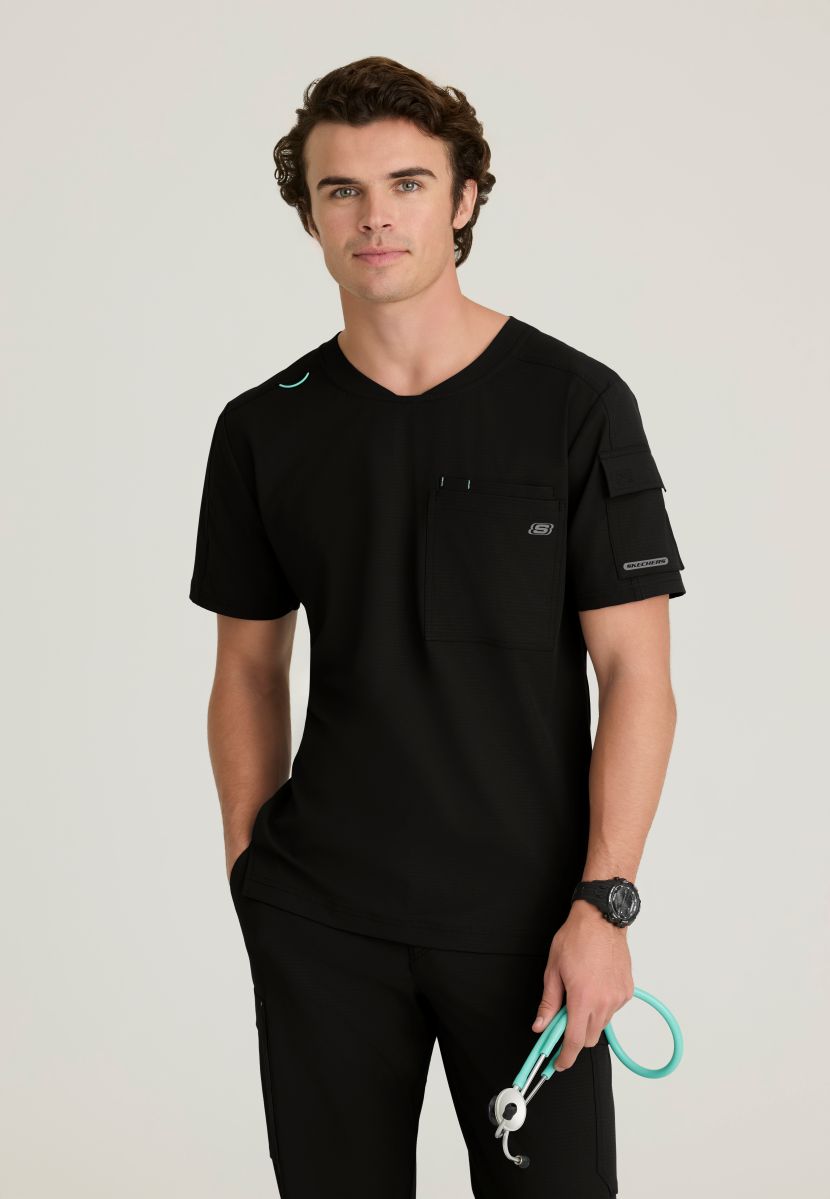 Skechers Station Men's 3 Pocket Round Neck High-Low Hem Top | BLACK