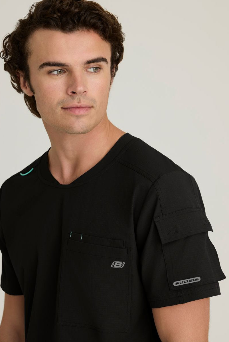 Skechers Station Men's 3 Pocket Round Neck High-Low Hem Top | BLACK