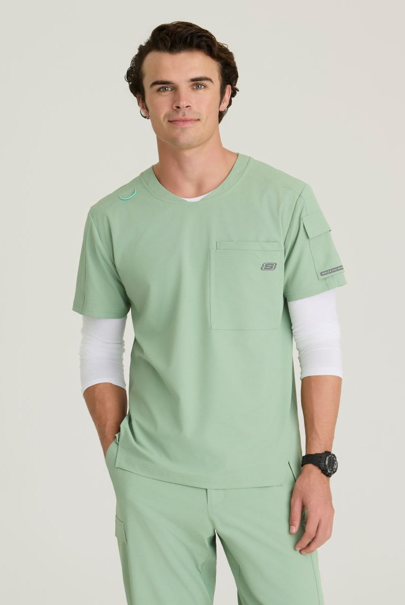 Skechers Station Men's 3 Pocket Round Neck High-Low Hem Top | Field Green