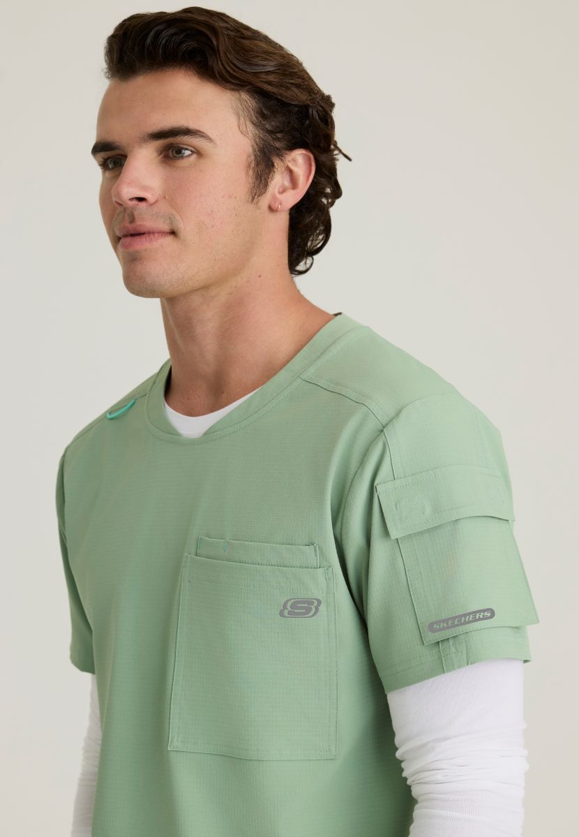 Skechers Station Men's 3 Pocket Round Neck High-Low Hem Top | Field Green
