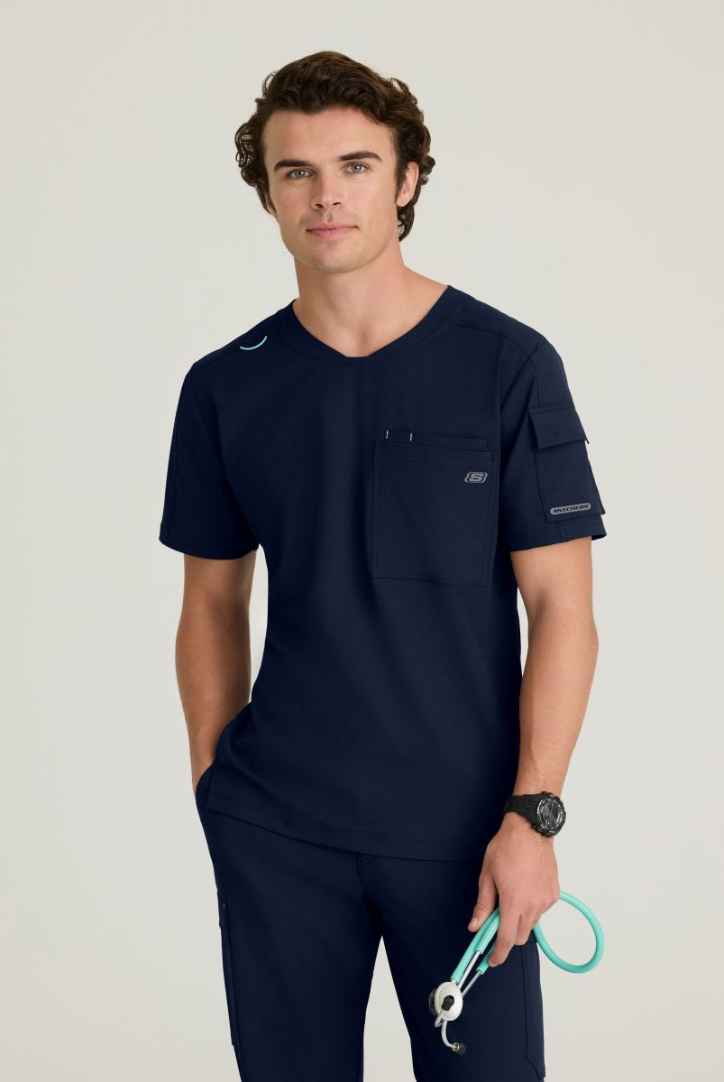Skechers Station Men's 3 Pocket Round Neck High-Low Hem Top | NAVY