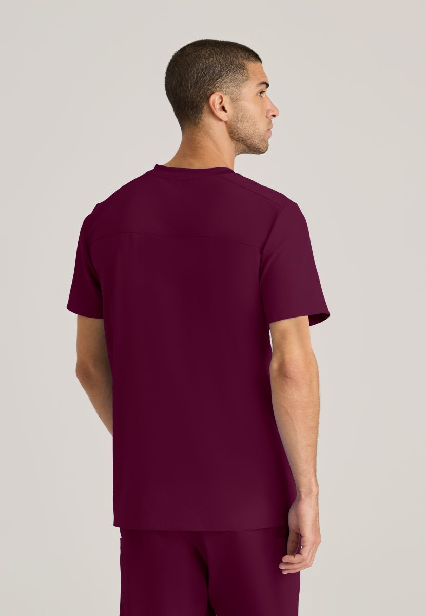 SKECHERS MALE THESIS THREE POCKET, ROUNDED NECKLINE SCRUB TOP | Wine
