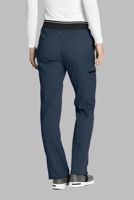 Greys Anatomy Kim 3 Pocket Elastic Back Waistband Zip-Pocket Pants PETITE (29") leg length | Steel