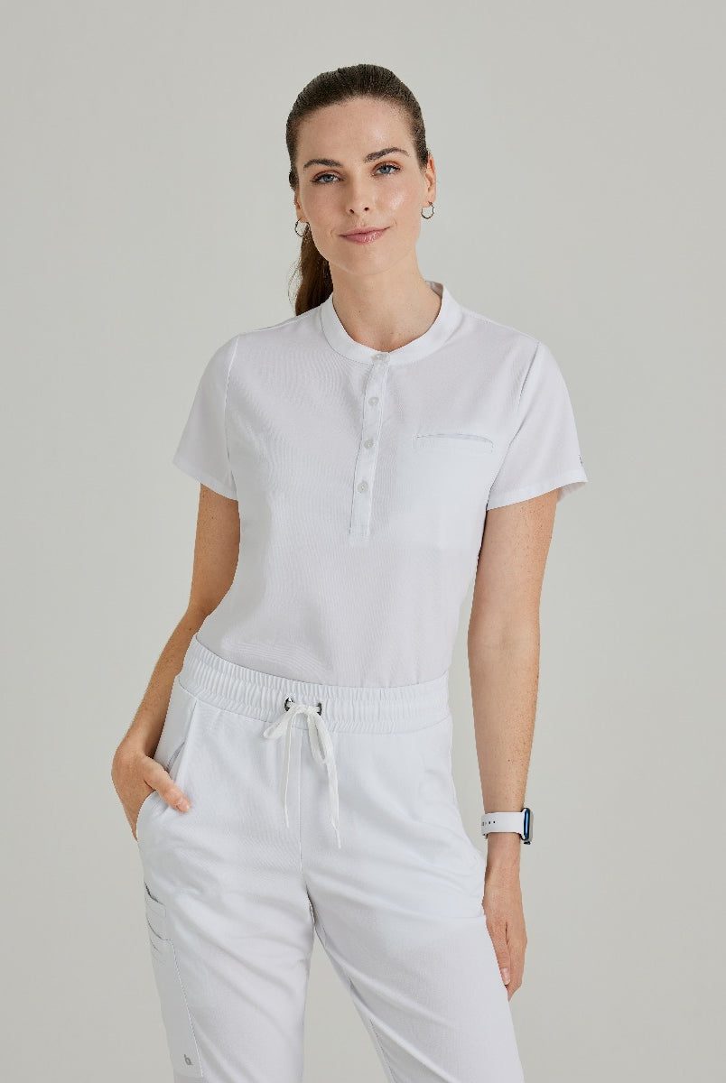 Barco Unify 1-Pocket Button Collar Tuck-In ScrubTop | WHITE