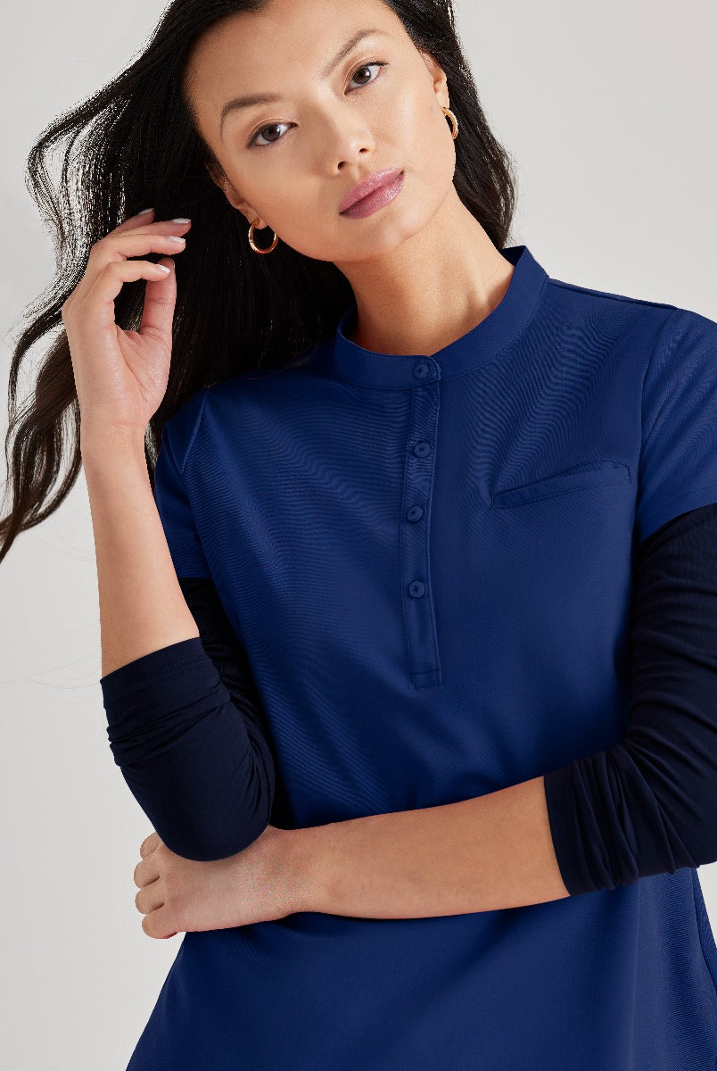 Barco Unify 1-Pocket Button Collar Tuck-In ScrubTop | NAVY