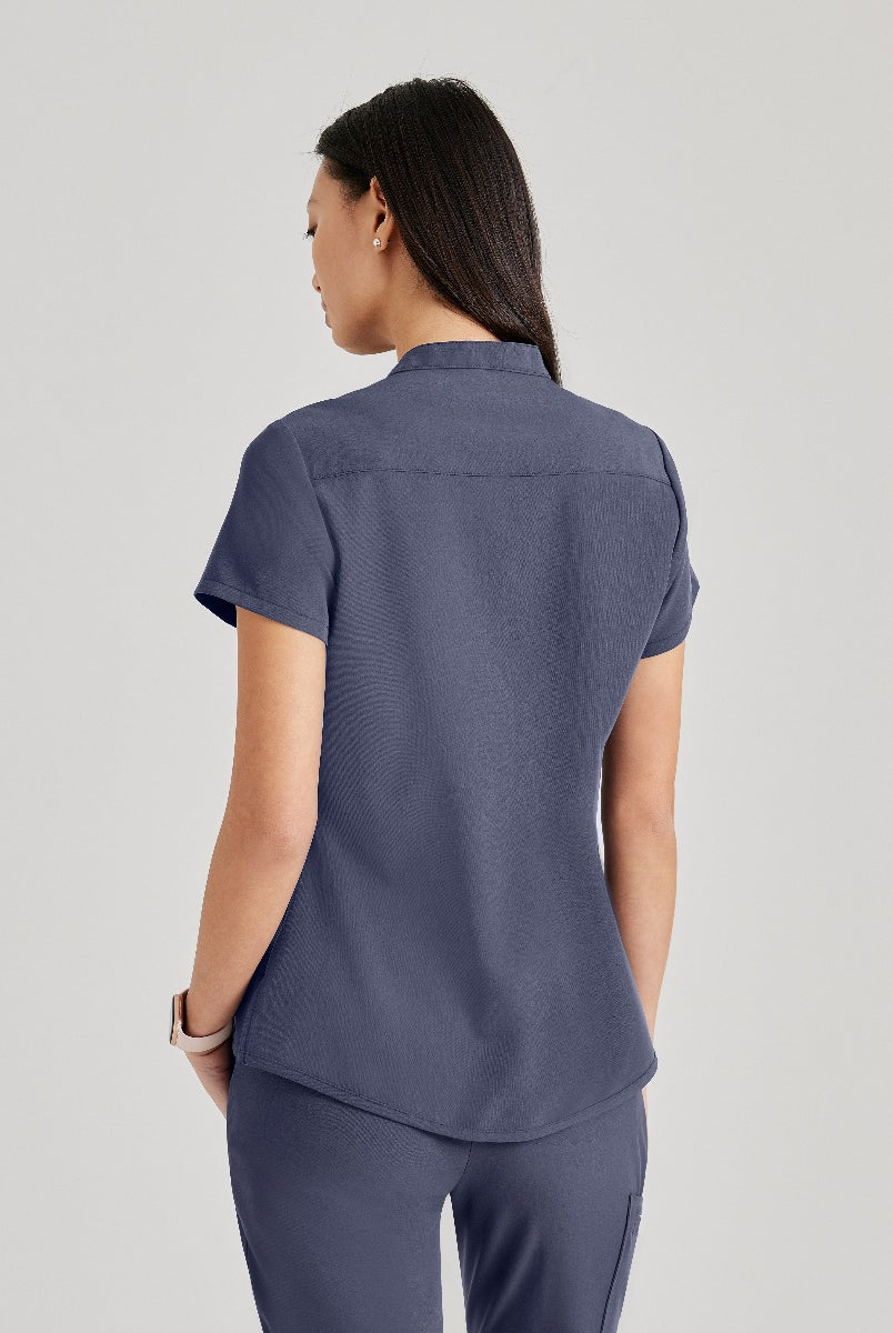Barco Unify 1-Pocket Button Collar Tuck-In ScrubTop | Steel