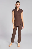 NICOLE WRAP EFFECT BEAUTY TUNIC | BROWN LINEN LOOK