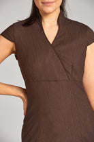 NICOLE WRAP EFFECT BEAUTY TUNIC | BROWN LINEN LOOK