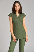 NICOLE WRAP EFFECT BEAUTY TUNIC | MOSS GREEN LINEN LOOK