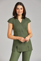NICOLE WRAP EFFECT BEAUTY TUNIC | MOSS GREEN LINEN LOOK