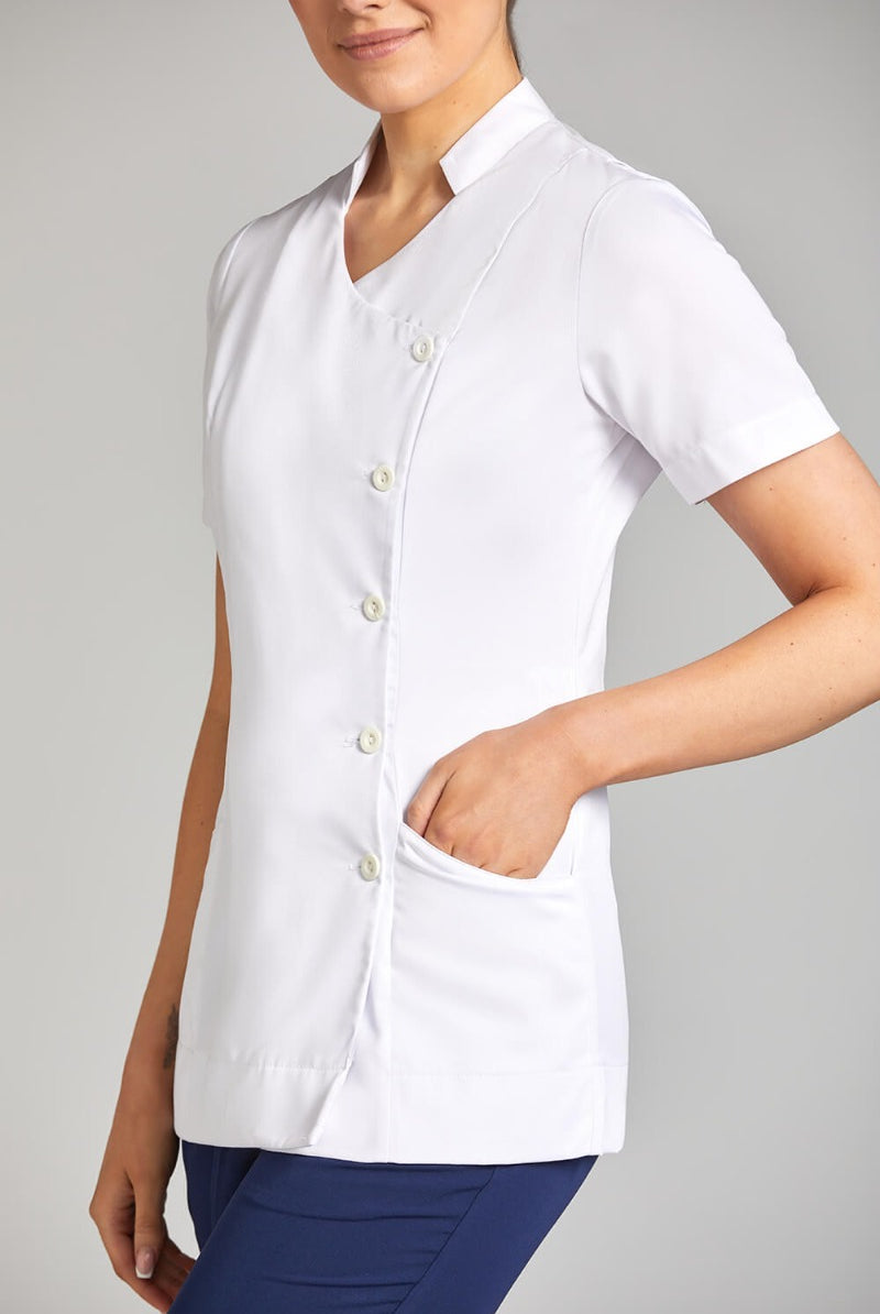Nursing Uniform Tunic L2- Side Buttoned Front and Collar | WHITE