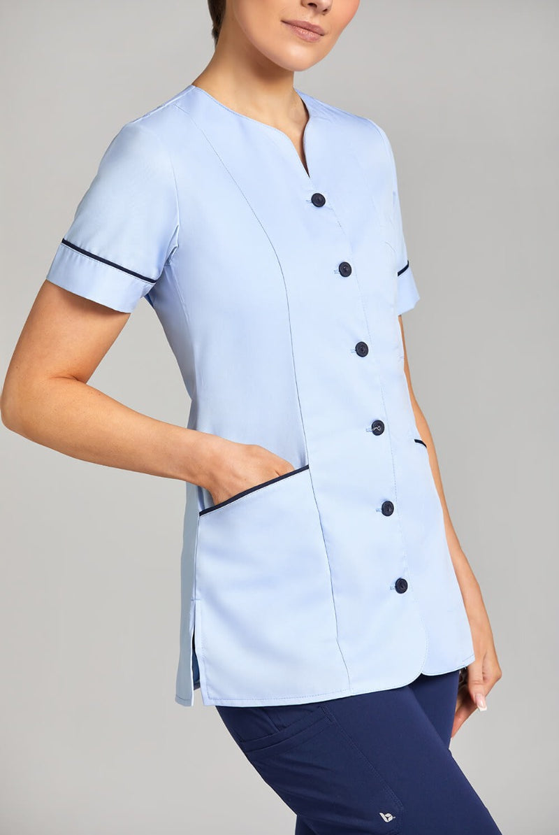 Nursing Uniform Tunic - PH1A Sweetheart Neckline + Button Front | SKY/NAVY