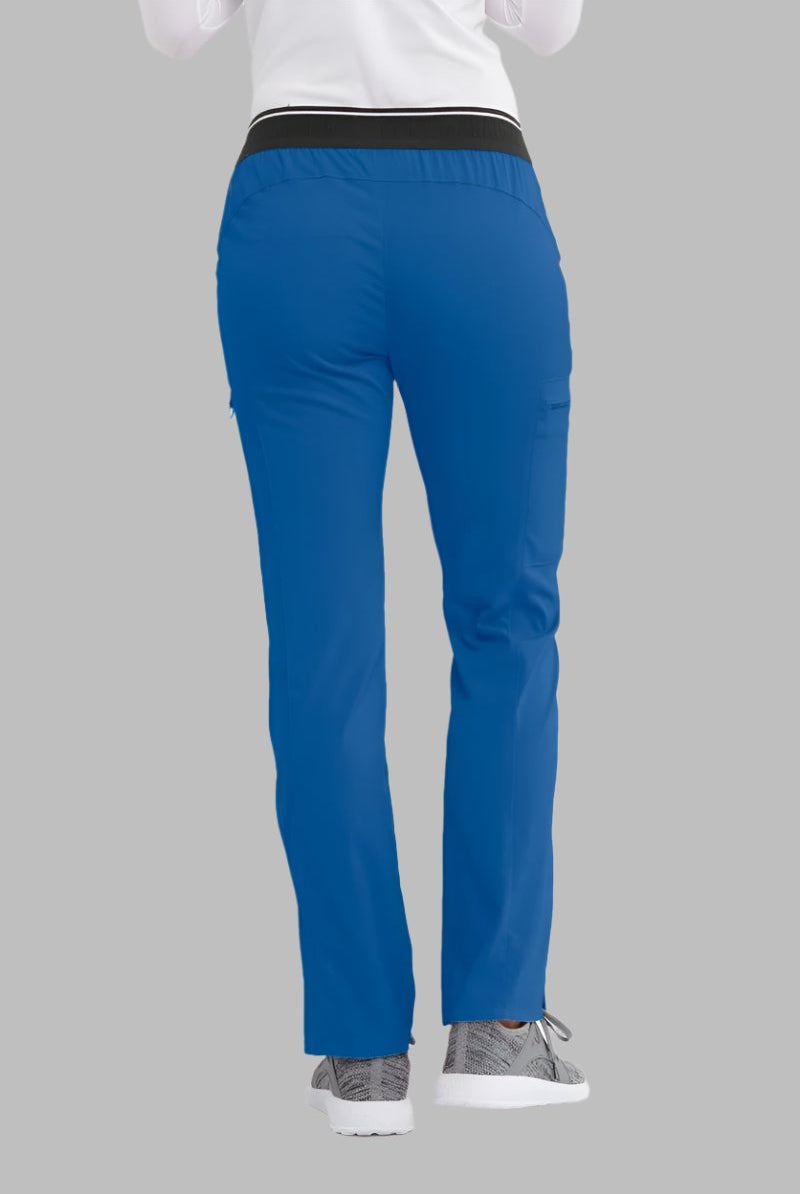 Greys Anatomy Kim 3 Pocket Elastic Back Waistband Zip-Pocket Pants PETITE (29") leg length | New Royal