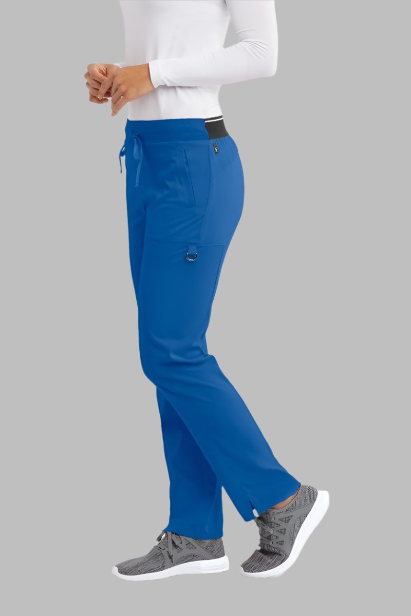 Greys Anatomy Kim 3 Pocket Elastic Back Waistband Zip-Pocket Pants PETITE (29") leg length | New Royal