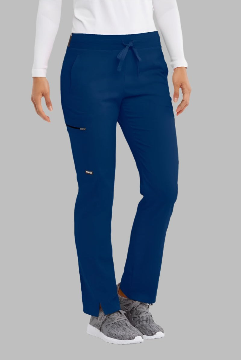 Greys Anatomy Kim 3 Pocket Elastic Back Waistband Zip-Pocket Pants PETITE (29") leg length | NAVY