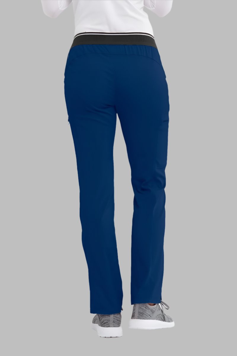 Greys Anatomy Kim 3 Pocket Elastic Back Waistband Zip-Pocket Pants PETITE (29") leg length | NAVY
