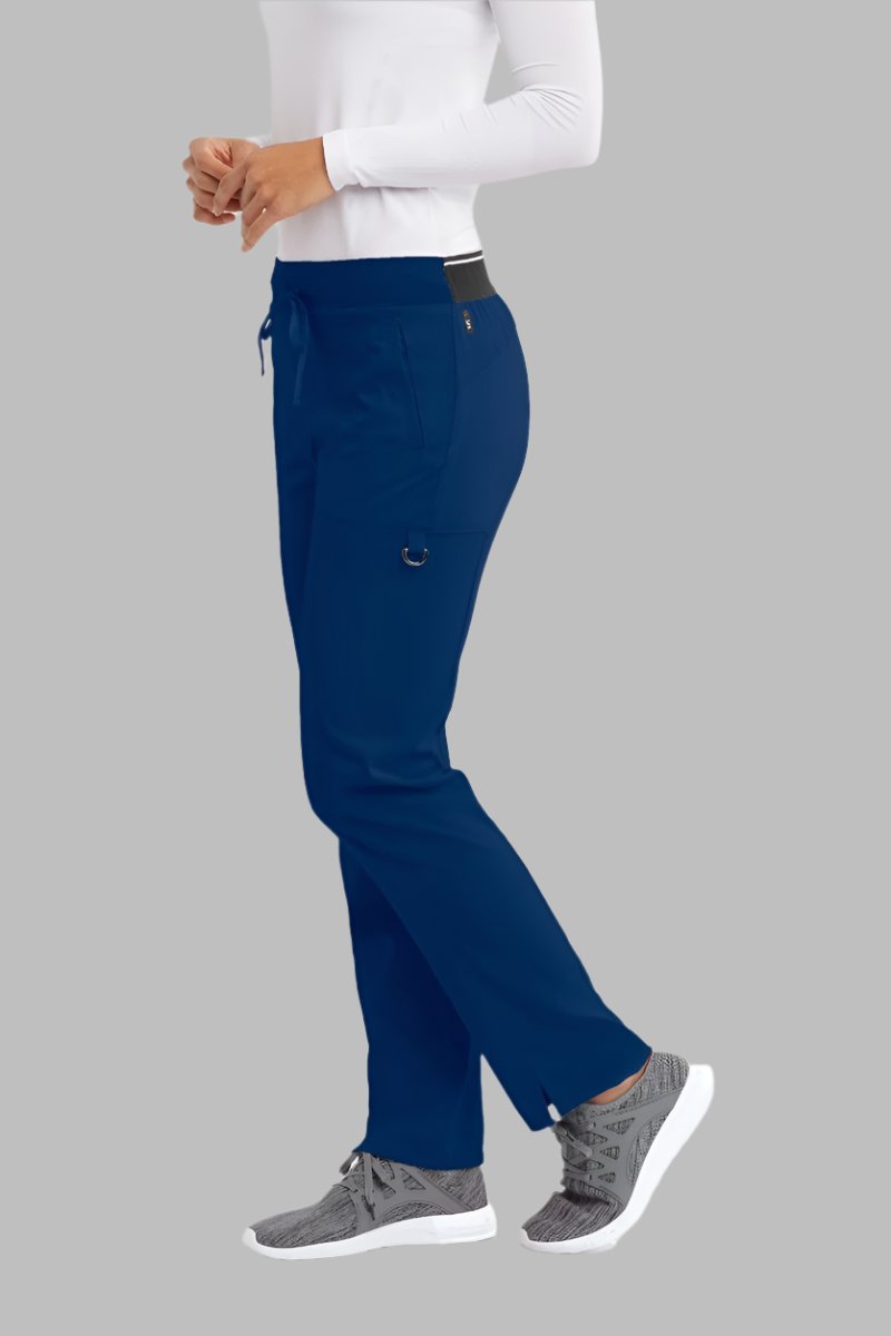 Greys Anatomy Kim 3 Pocket Elastic Back Waistband Zip-Pocket Pants PETITE (29") leg length | NAVY