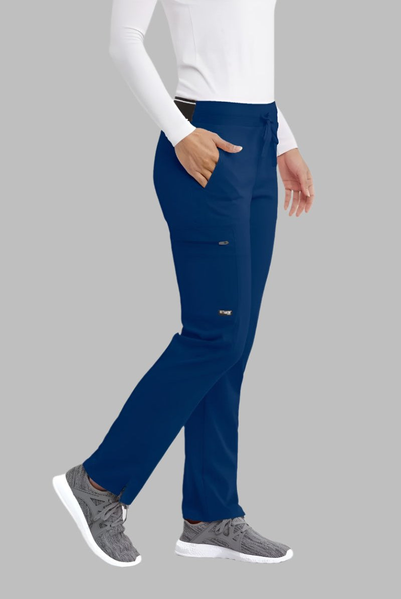Greys Anatomy Kim 3 Pocket Elastic Back Waistband Zip-Pocket Pants PETITE (29") leg length | NAVY