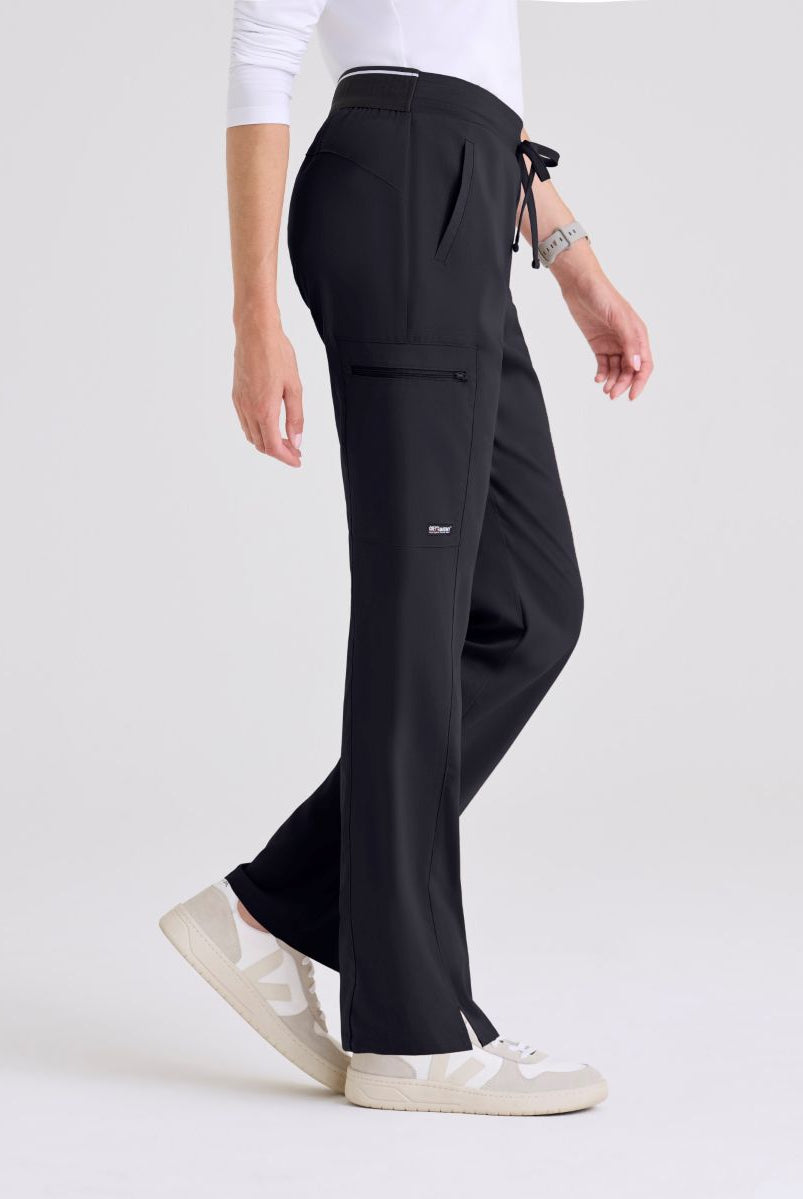 Greys Anatomy Kim 3 Pocket Elastic Back Waistband Zip-Pocket Pants PETITE (29") leg length | Steel