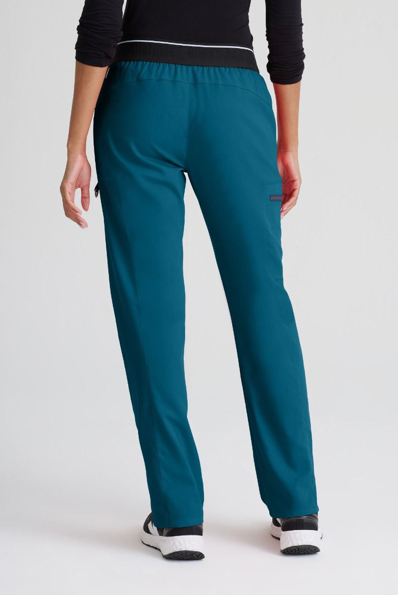 Greys Anatomy Kim 3 Pocket Elastic Back Waistband Zip-Pocket Pants PETITE (29") leg length | Bahama / Caribbean